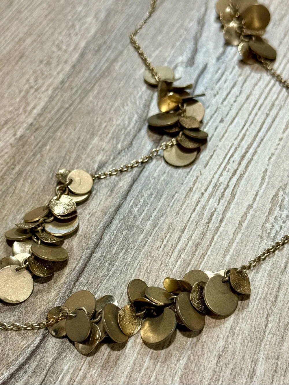 Lydell Gold Tone Disc Fringe Necklace 32” Layered Statement Necklace